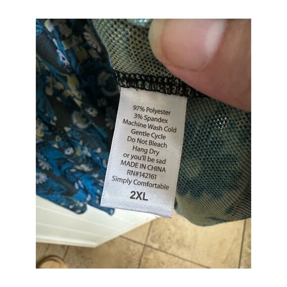 LuLaRoe Womens Dress 2XL Amelia Teal Floral Box Pleat Gray Blue Flowers POCKETS! - Picture 6 of 6